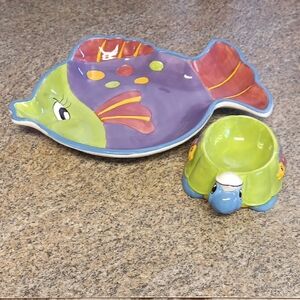 Colorful Fish and Turtle Ceramic Chip And Dip Tray